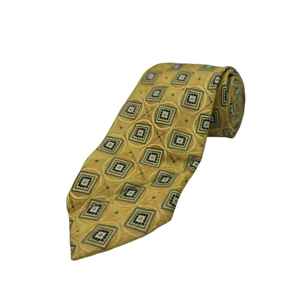 Beautiful Jos. A. Bank Signature Collection 100% Silk Gold Geometric Tie, RN3160